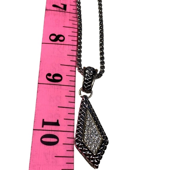 Black Enameled Textured Panel Chevron-Style Chain /Marcasite drop MCM Necklaces - Picture 11 of 11